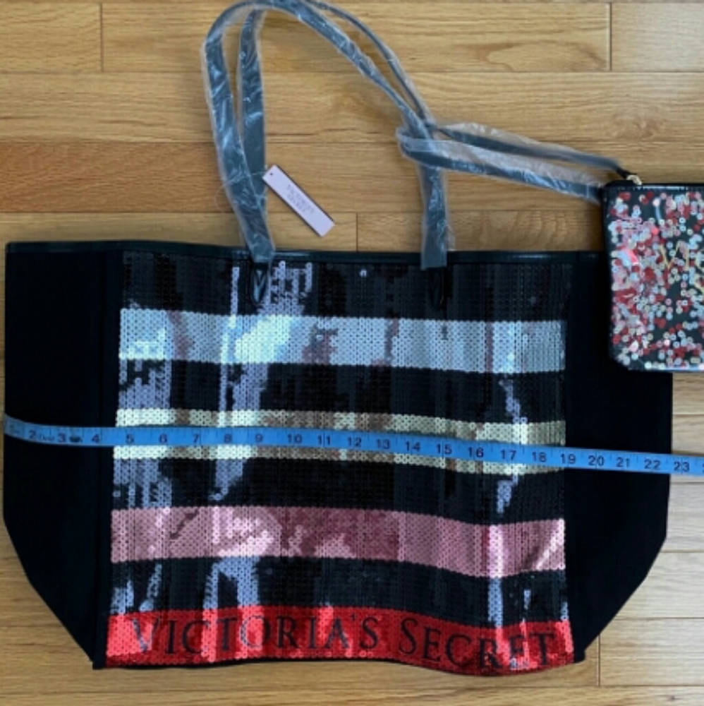 💋 Victoria’s Secret Striped Sequin Tote Bag L NEW! * - Picture 8 of 9